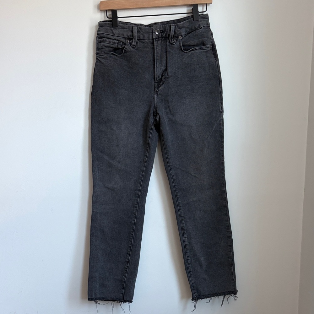 Good American Good Classic Raw Hem Jeans in Black Wash